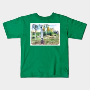 Summer landscape with birches. Kids T-Shirt